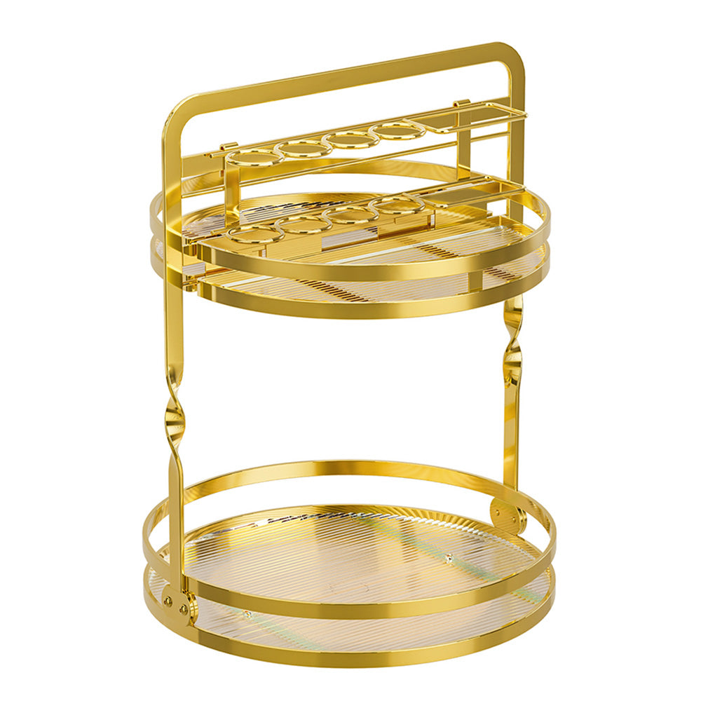Rotating Makeup Organizer Double Layer with Brush Holder for Skincare Perfume