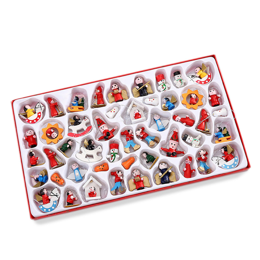 48pcs Wooden Christmas Tree Ornaments Set for Holiday Decoration