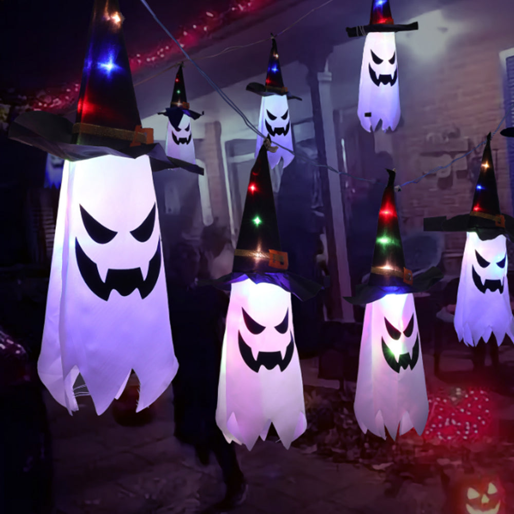 Halloween Led Flashing String Light Hanging Ghost Pumpkin Hat Lamp Prop Halloween Decor