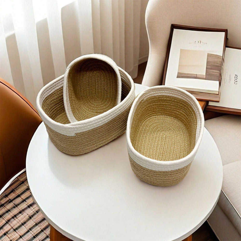 Set of 3 Cotton Woven Storage Baskets Home Organisers