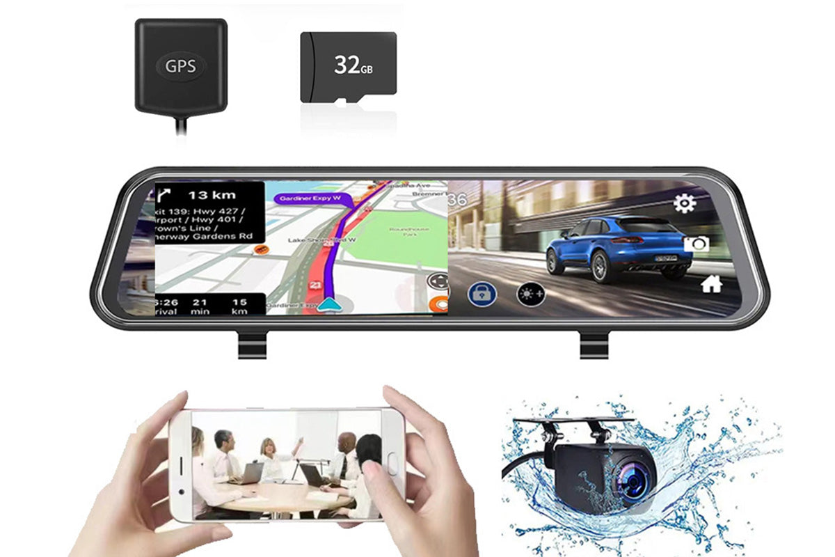 12-inch 4K Streaming Rearview Mirror Dash Cam with Dual Lens & Night Vision
