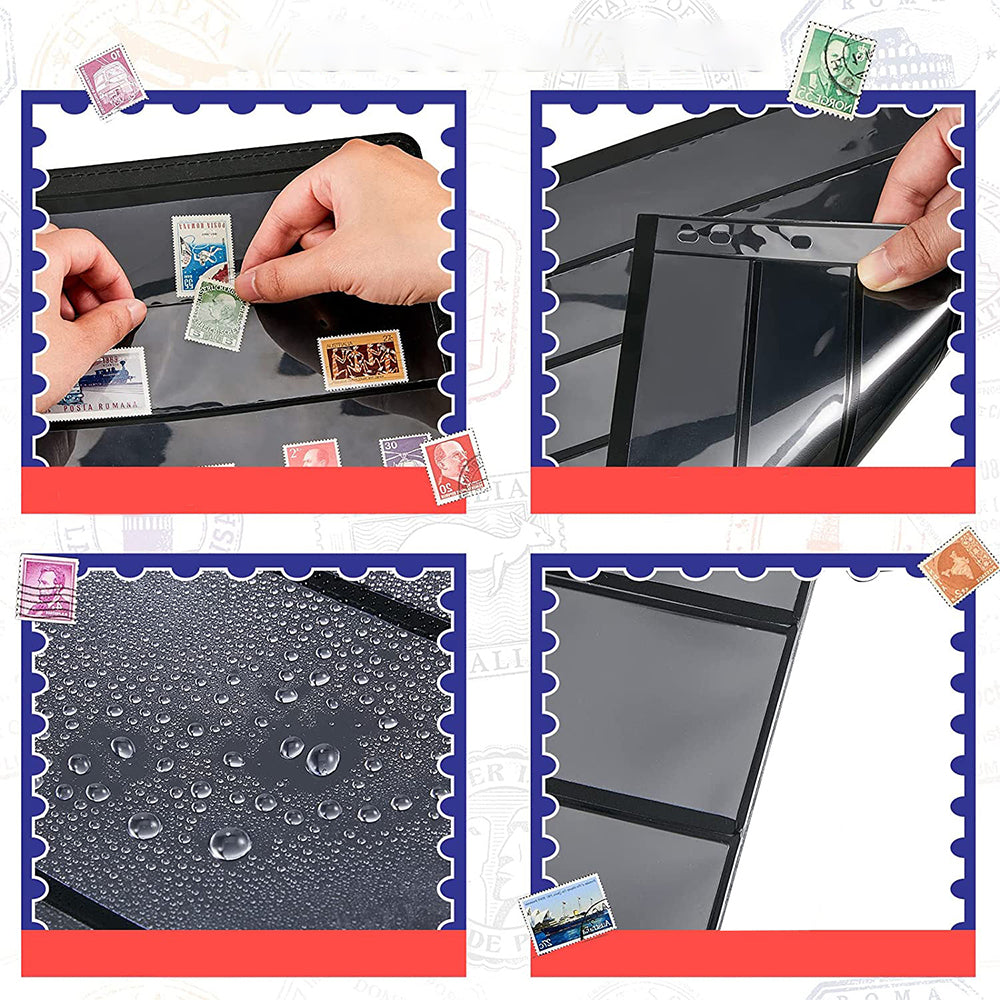 10 Sheet Black Double-Sided Stamp Album Collection Page with 9 Binder Hole