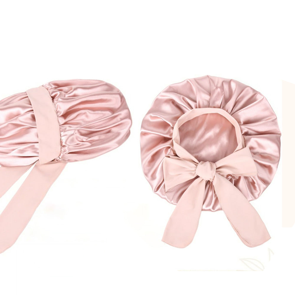 Polyester Satin Hair Bonnet with Tie Band for Sleeping-Red