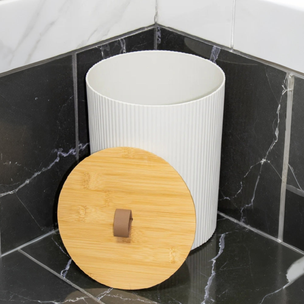 6 Pcs Bathroom Wash Set with Bamboo Lids and Plastic Body