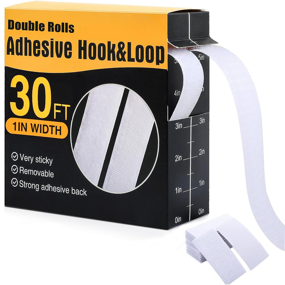 30Ft x 1 Inch Hook and Loop Strips with Adhesive 2 Rolls Heavy Duty Hook Loop Tape