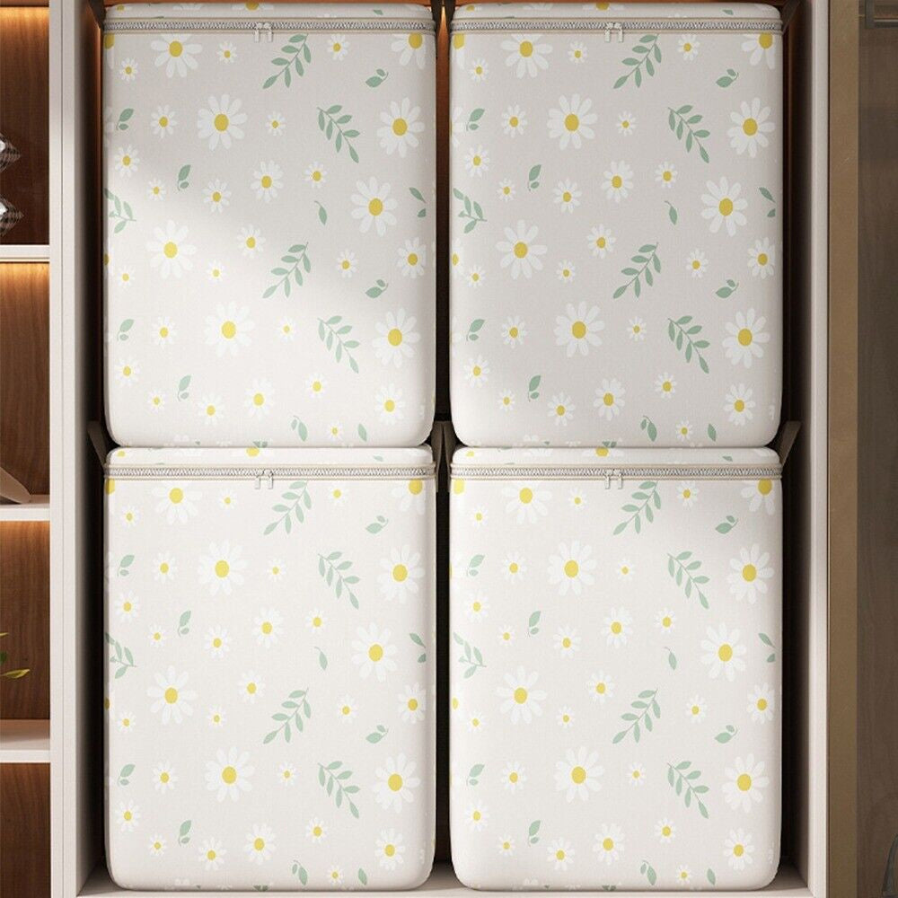 2Pcs Non-Woven Fabric Quilt Storage Bag Toy Storage and Sorting Bag-Beige and BlueDaisies