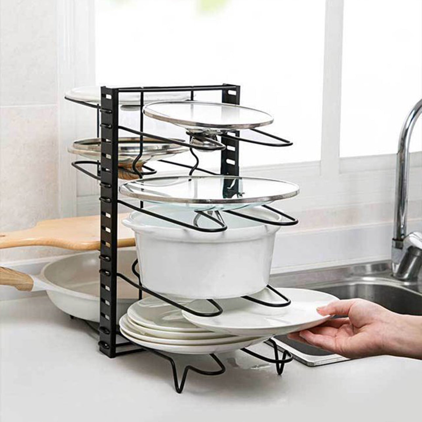 Adjustable 8 Tier Pan and Pot Lid Holder Rack