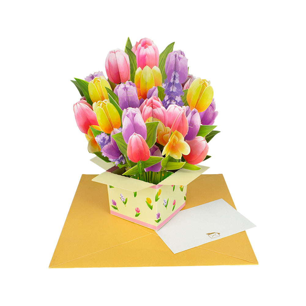 Pop-up 3D Flower Bouquet Greeting Card for Mother's Day-Tulips