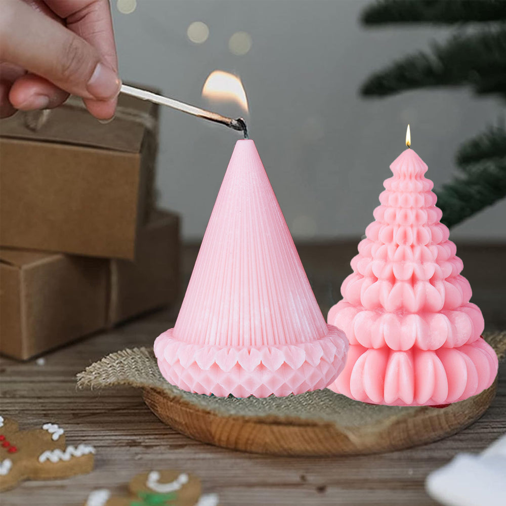 4Pcs 3D Christmas Tree Candle Mold Plaster Soap DIY Silicone Mould Making