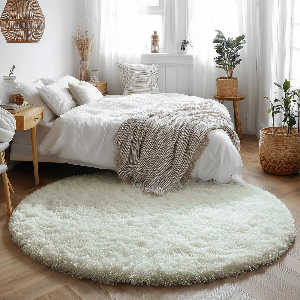 Round Fluffy Rug Plush Area Rug Soft Non Slip Carpet for Living Room Bedroom