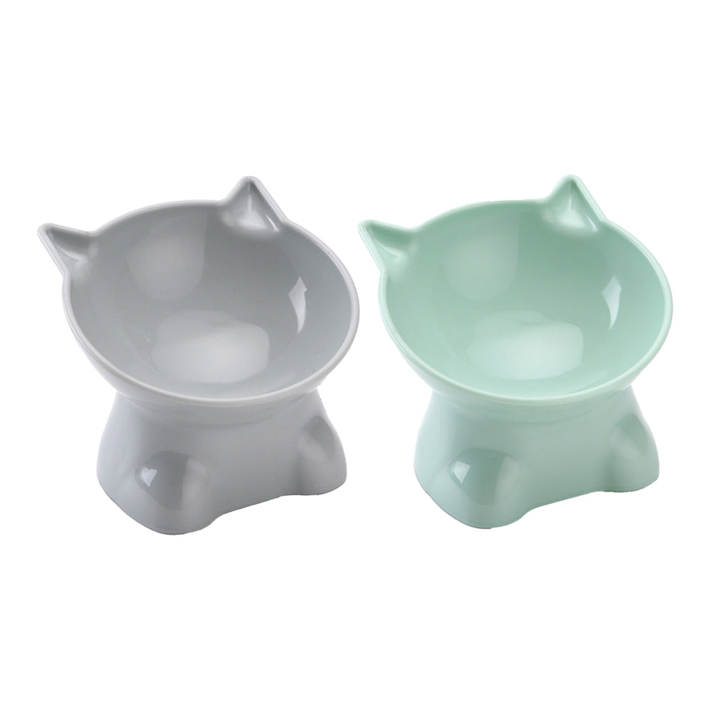 2Pcs Elevated Cat Dog Pet Bowl Feeder-Grey+Green