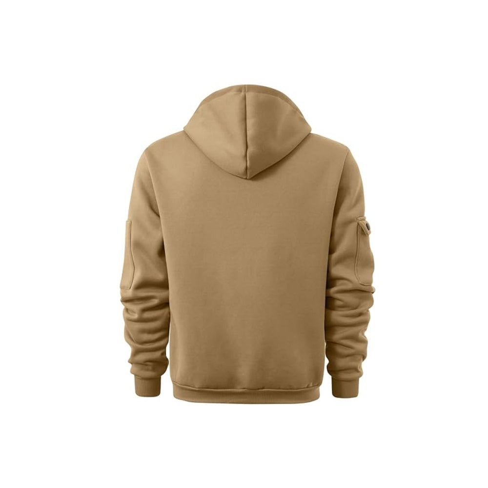 Fleece Hooded Sweatshirt Casual Hoodie for Men-Khaki