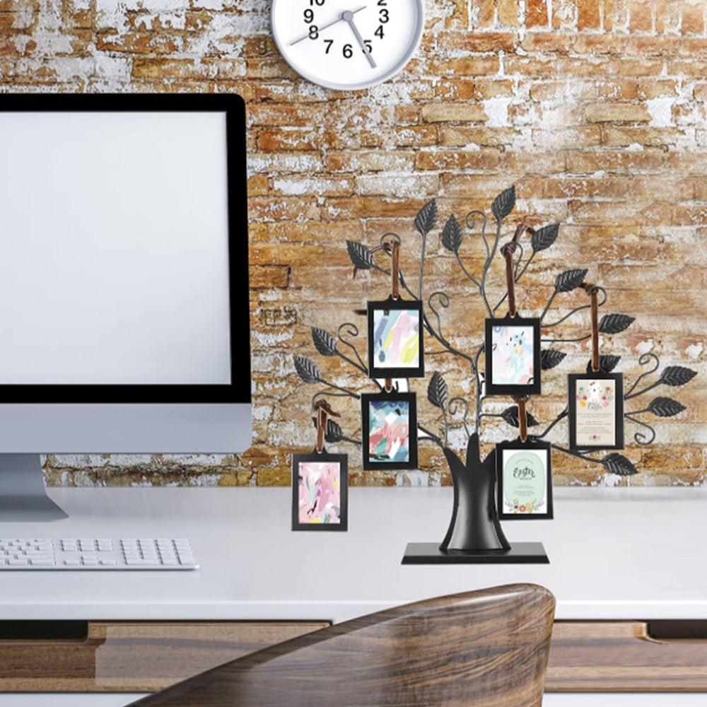 Family Tree Picture Frame Stand with 6 Hanging Picture Frames in Black