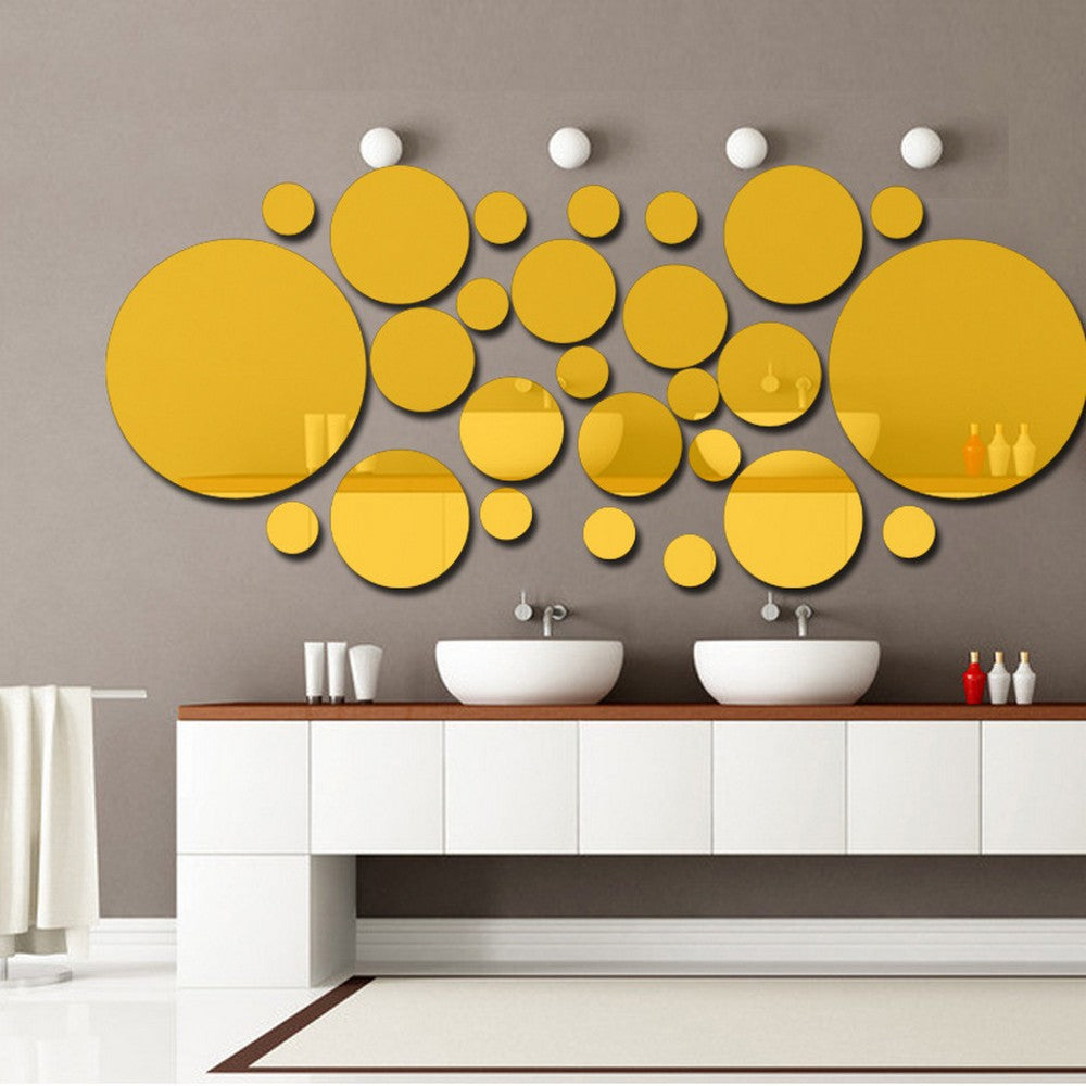 26Pcs Acrylic Round  Mirror Wall Decor Stickers Removable Adhesive Wall Decals