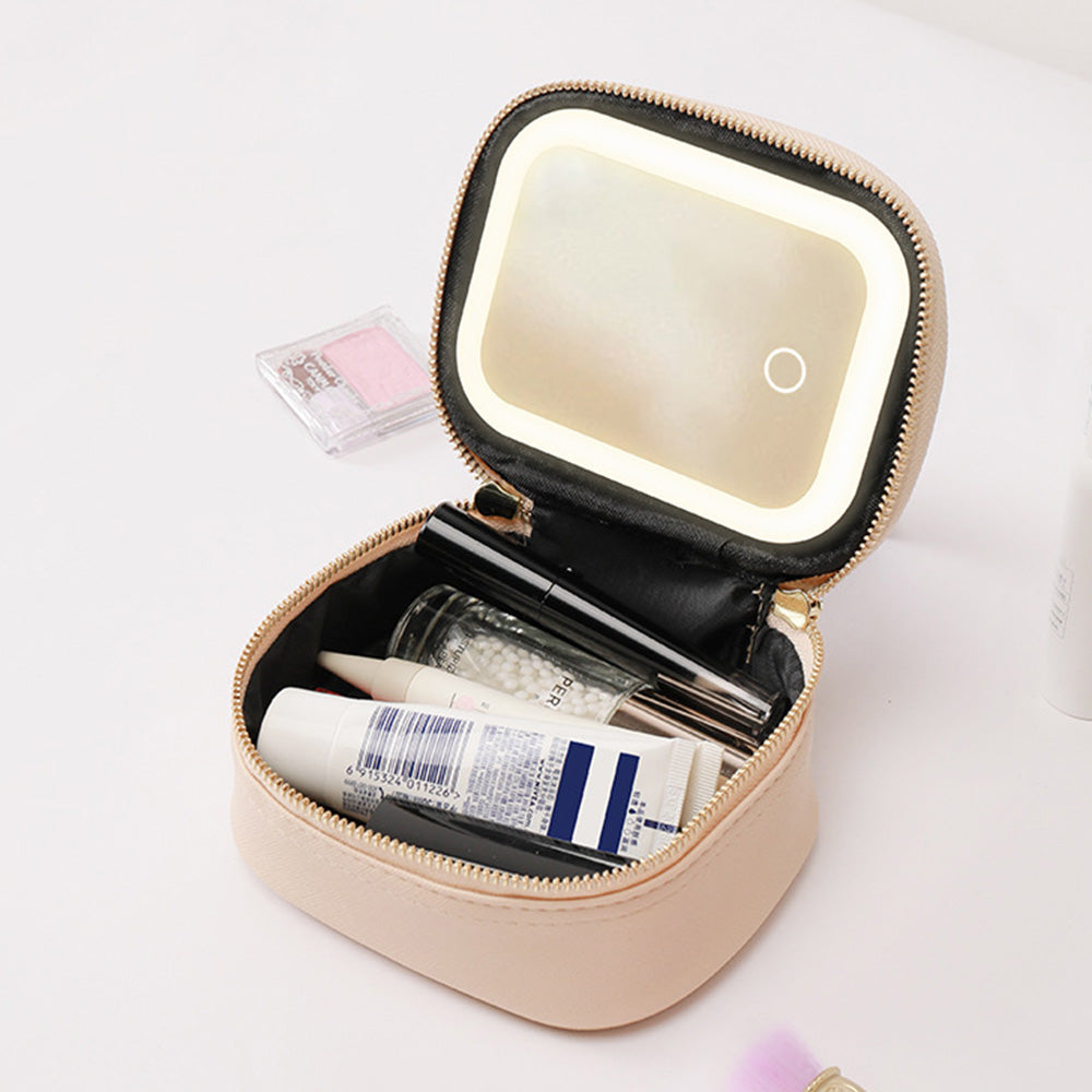 Small Makeup Bag Travel Case with Mirror and Adjustable Light