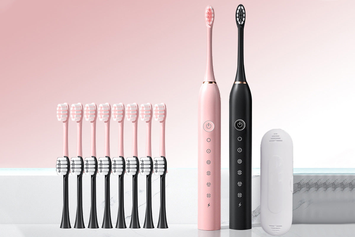 Couple's Electric Toothbrush Set with Travel Case -White and Pink