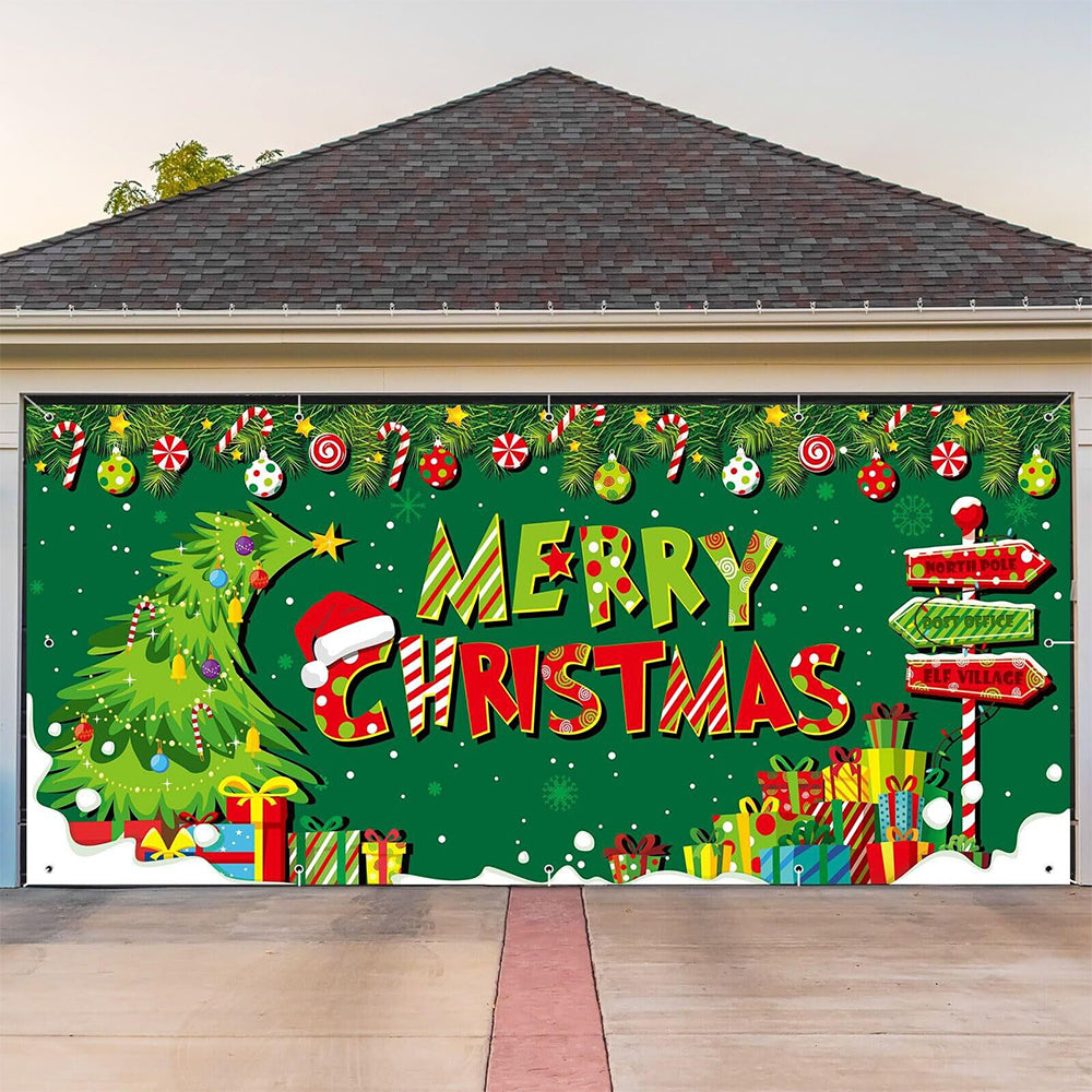 Merry Christmas Holiday Banner Garage Door Cover Mural Backdrop Decorations