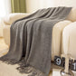 Vintage Knitted Throw Blanket with Tassels-Dark Grey