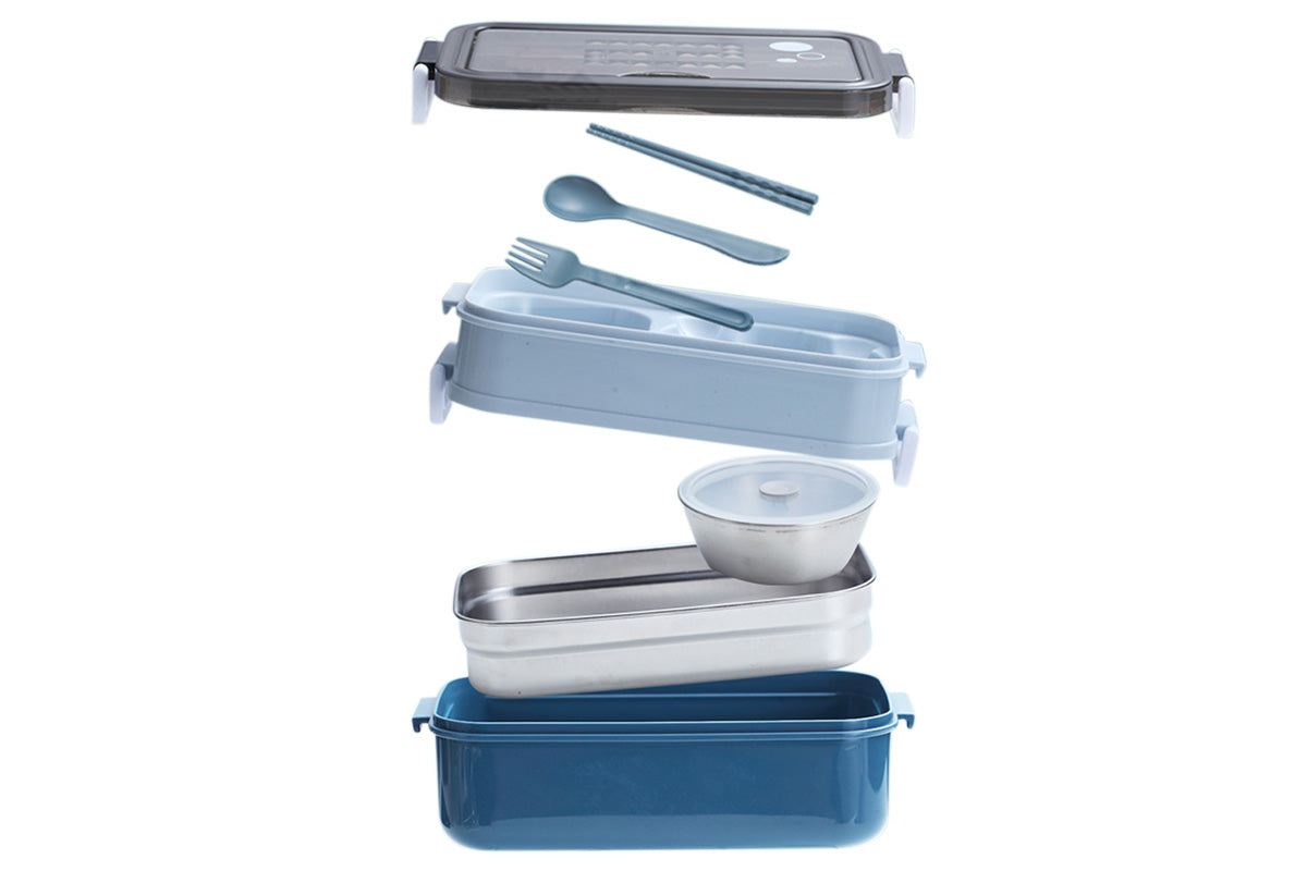 Bento Box Stackable 3-Compartment Lunch Containers With Dinnerware And Seal Cover