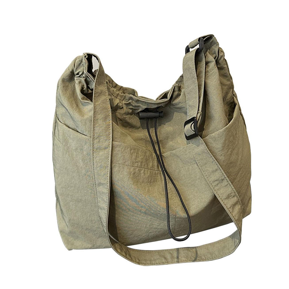 Nylon Crossbody Shoulder Tote Bag Large Capacity Drawstring Bucket Bag