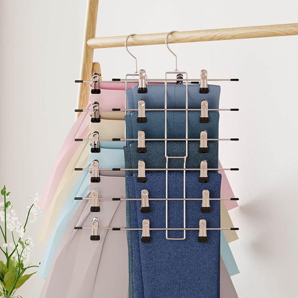 2X Space Saving Hanging Pants Organizer with 12 Clips and 360 Degrees Swivel Hook