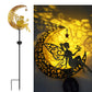 Iron Solar Garden Statues Outdoor Decor Fairy Figurine Light Stake-Moon