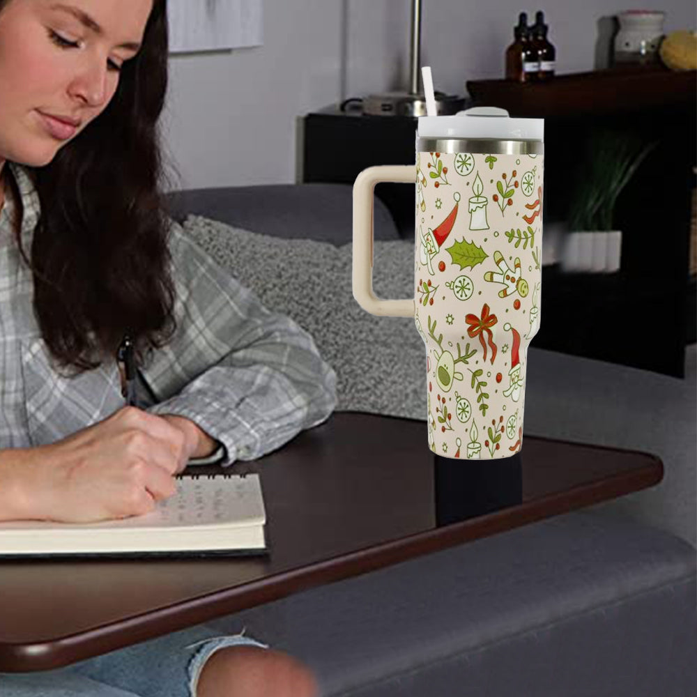 40oz Stainless Steel Christmas Pattern Thermal Mug For Stanley Cup