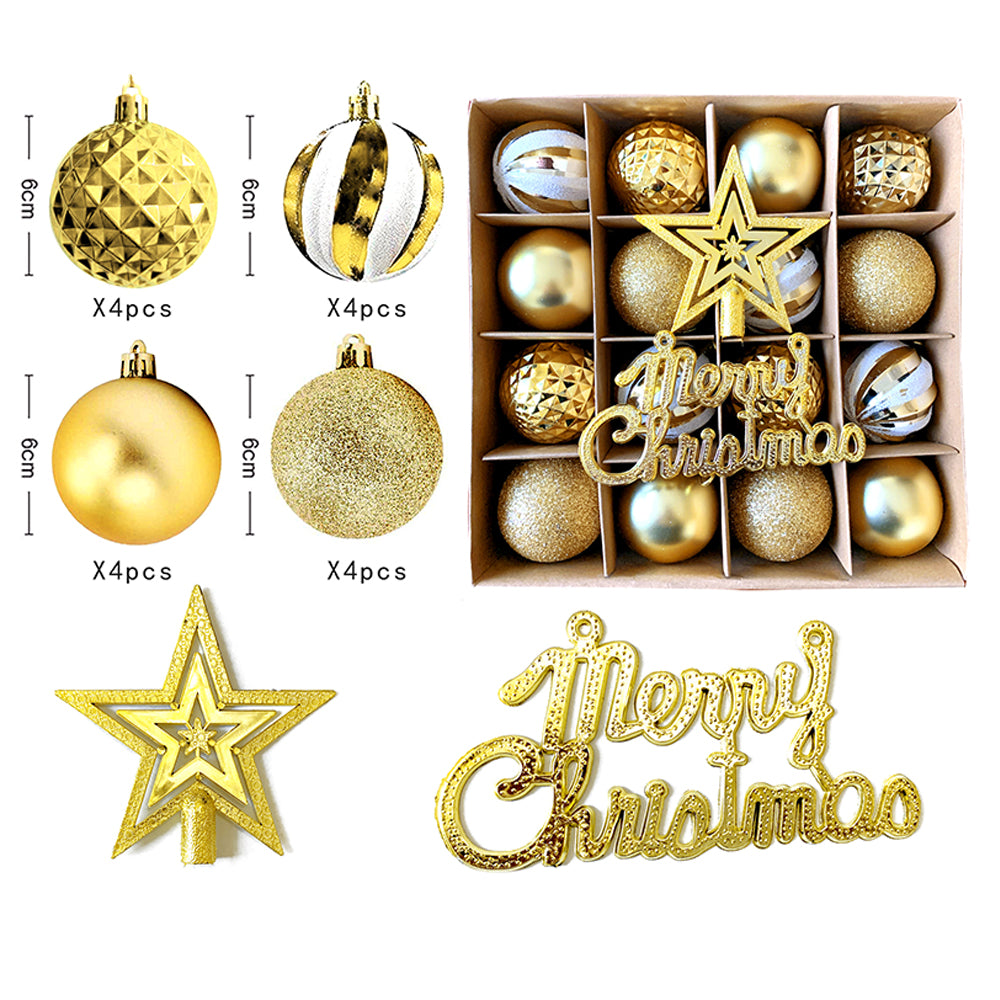 Christmas Ball Ornaments Christmas Tree Decoration-Gold and Tree Top Star and Letter Plaque