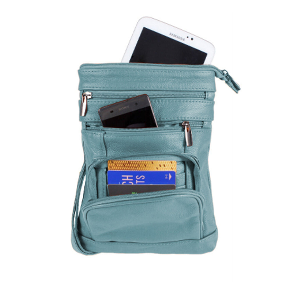 Womens Genuine Leather Multi-Pocket Crossbody Purse Bag