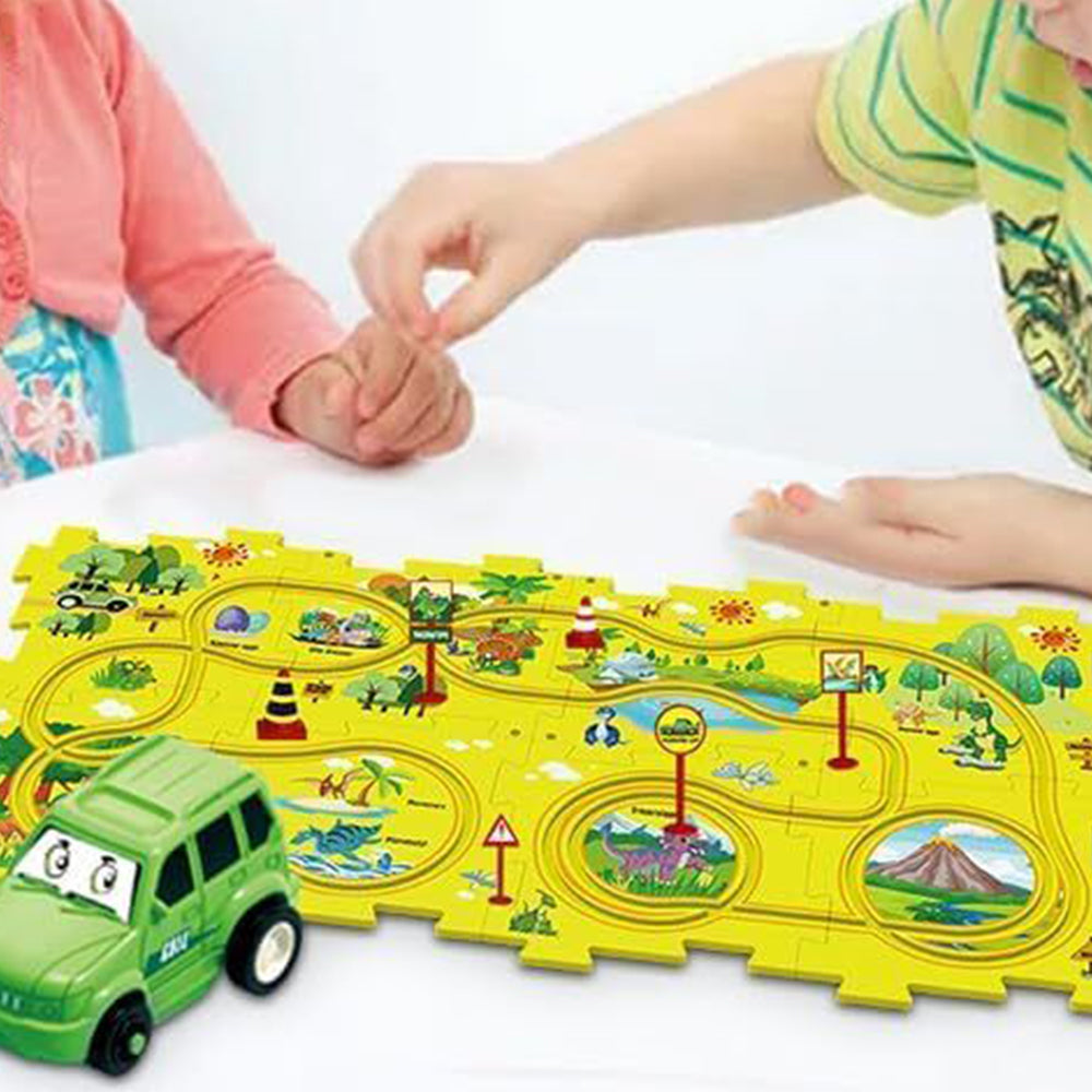 DIY Car Track Puzzle Play Set With A Cute Vehicle Preschool Educational Montessori Toy