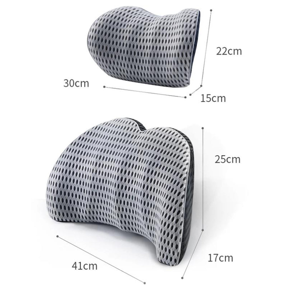 Set of Car Seat Memory Foam Lumbar Back Support and Neck Pillow