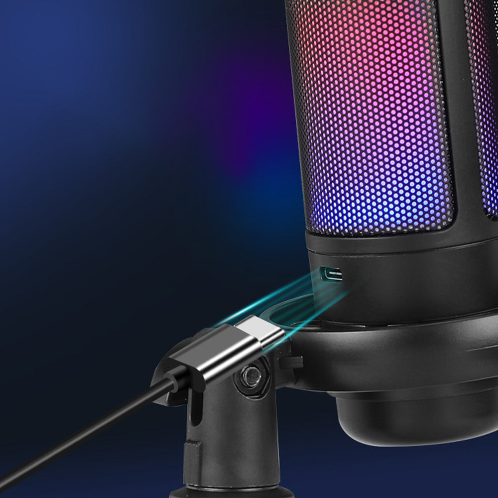USB Gaming Microphone With RGB Indicator And Tripod Stand Condenser Microphone