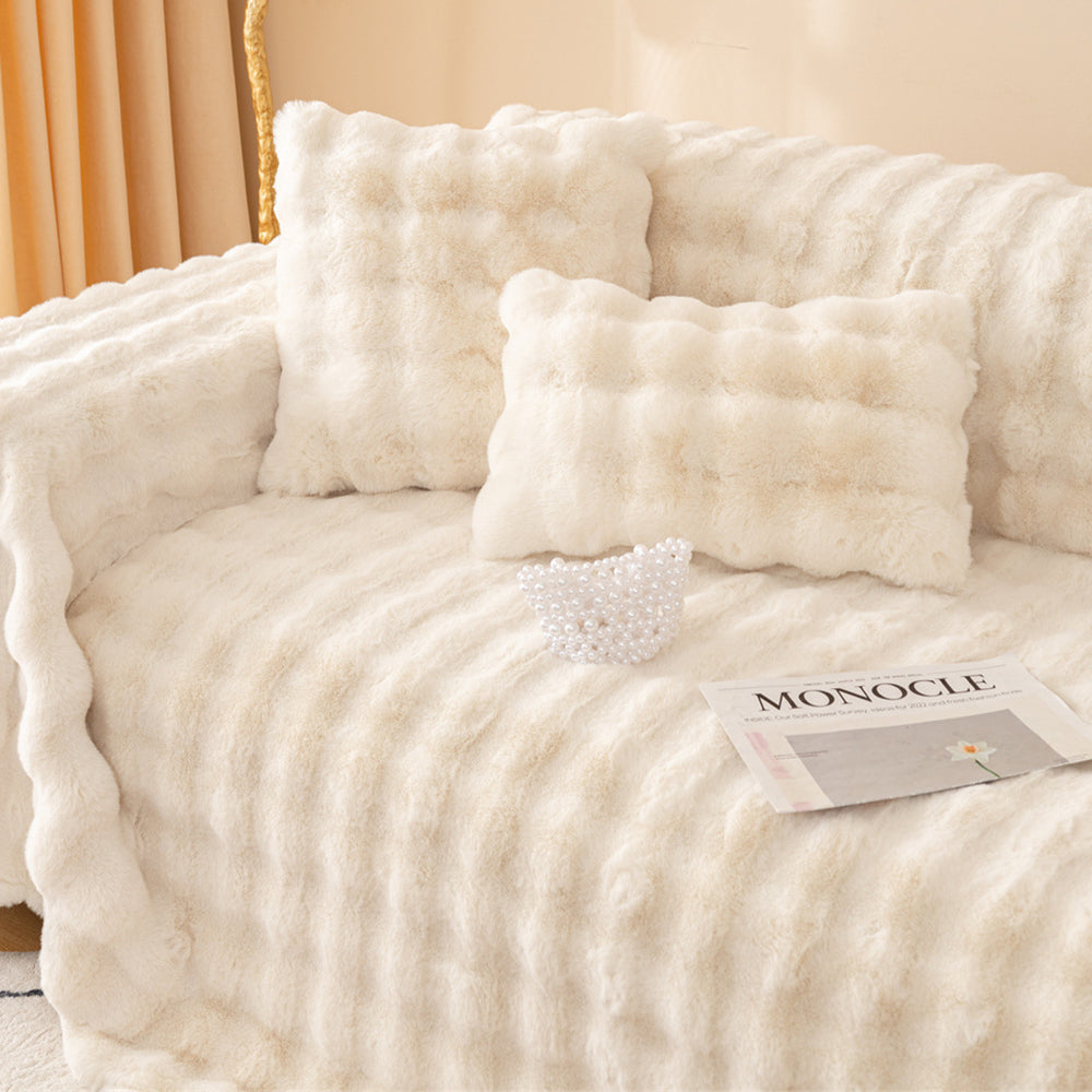 Warm Fuzzy Cozy Fluffy Feel Ruched Couch Blankets Soft Sofa Cover