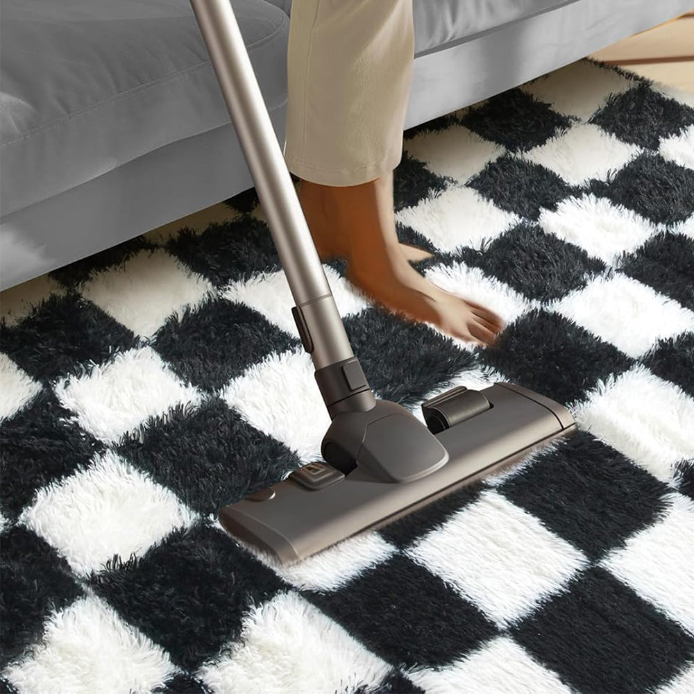 Soft Plush Shaggy Rug Checkered Thickened Non Slip Carpet for Living Room Bedroom