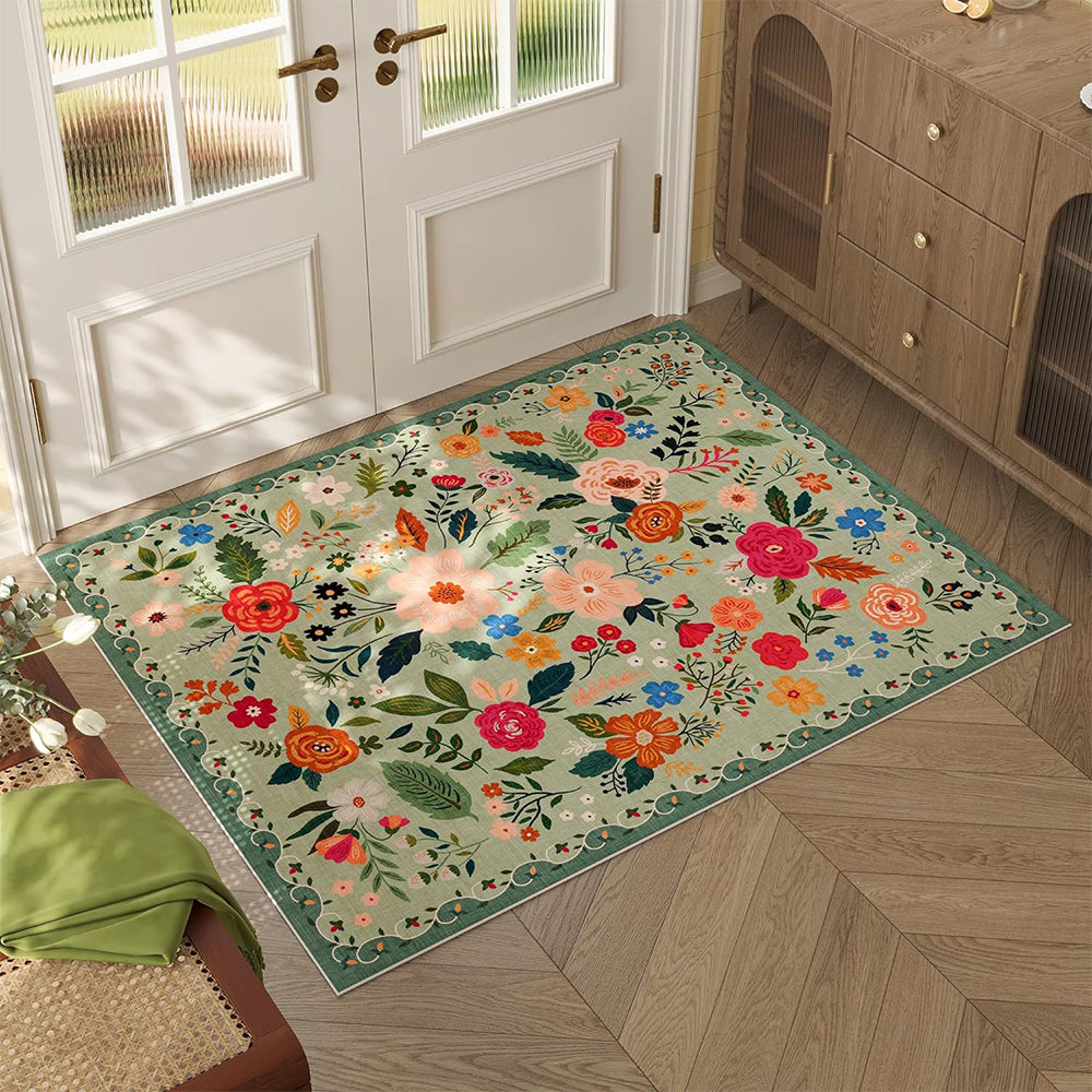 Washable Boho Floral Small Area Rug Indoor Entrance Door Mat