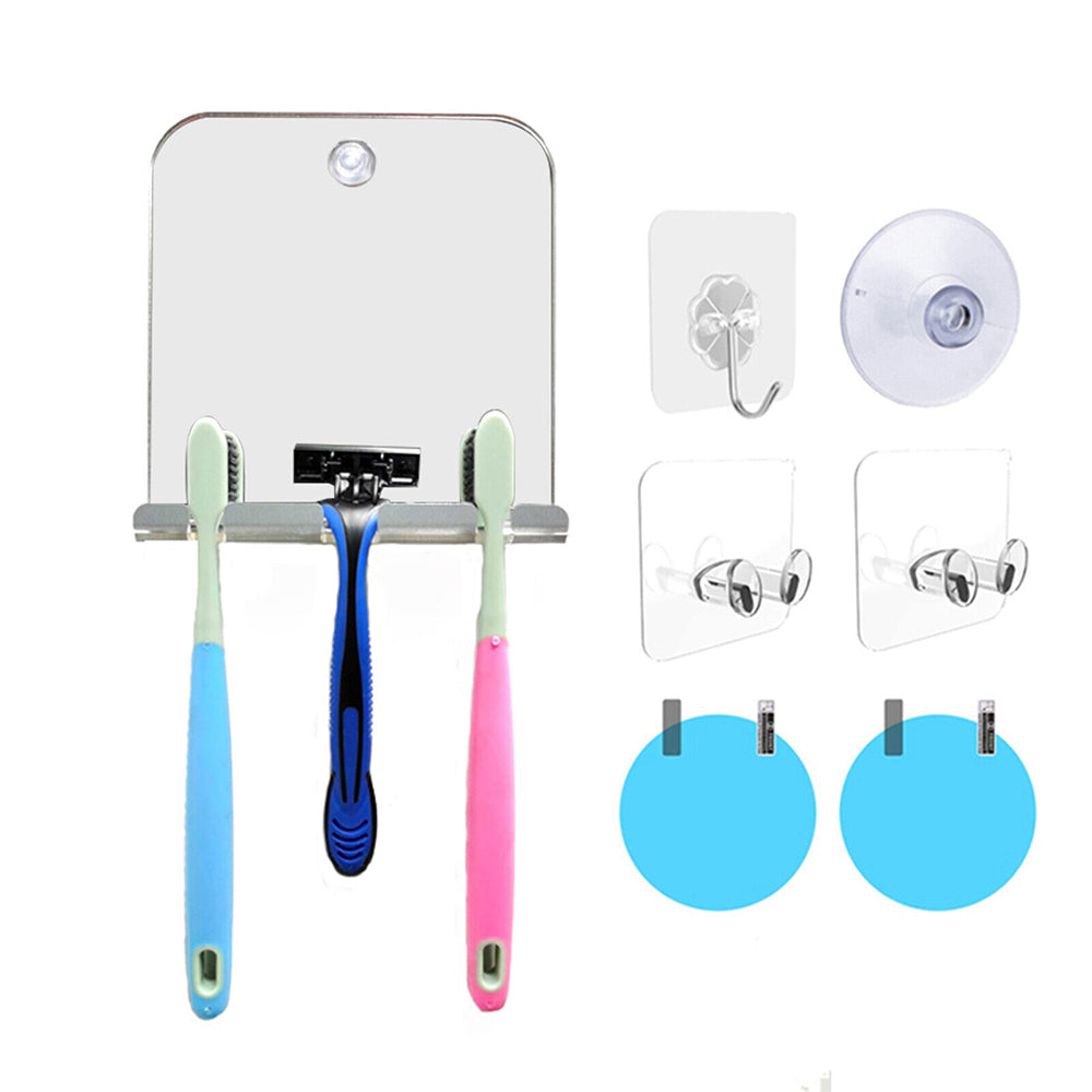 Wall Mounted Fogless Shower Mirror with Shaving Razor Toothbrush Holder-Rectangular Type