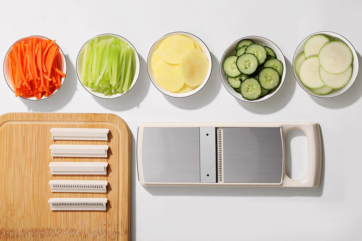 Kitchen Vegetable Slicer with 5 Blades Stainless Steel Cutter with Colander