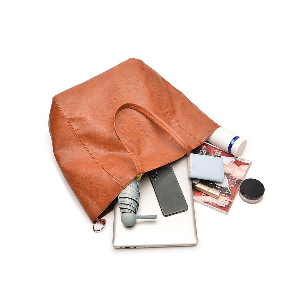 PU Leather Oversized Tote Bag with Internal Cosmetic Bag