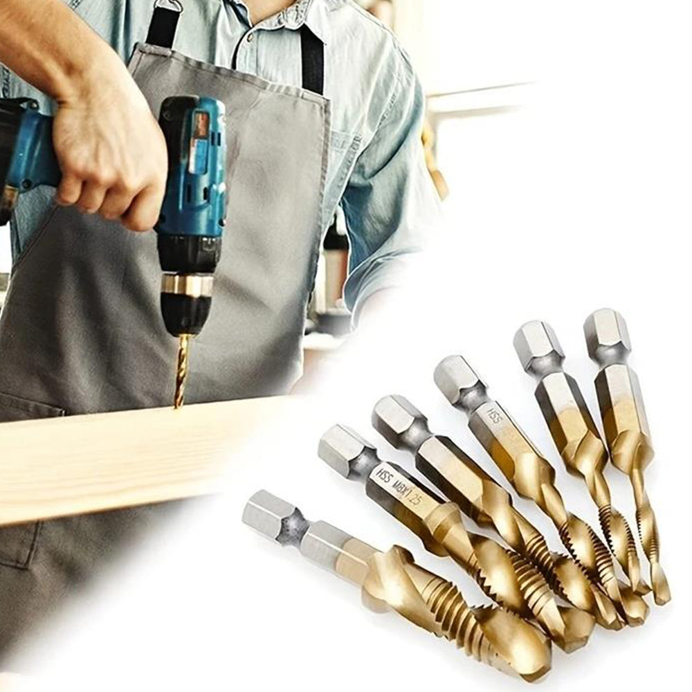 6Pcs HSS Hex Shank Tap Drill Bits Tools Set