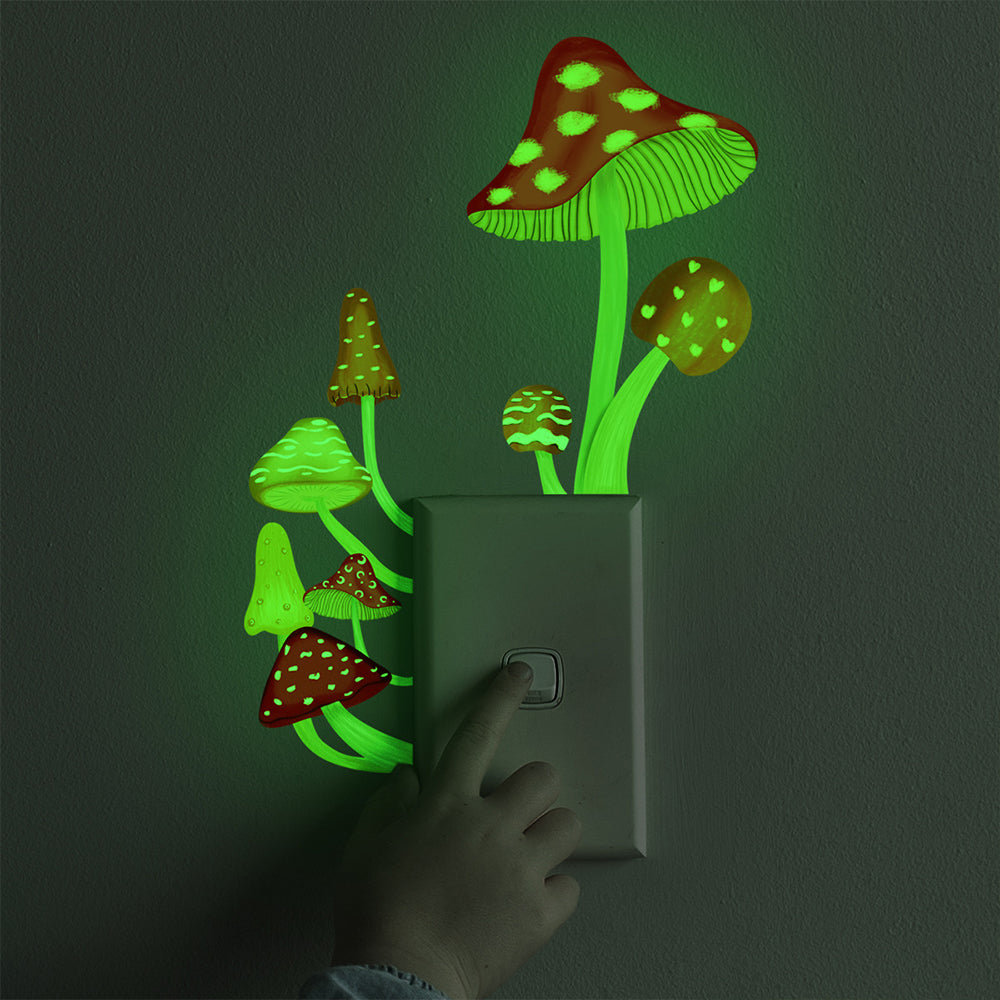 2Pcs Glow in The Dark Mushroom Wall Sticker Red and Multicolour