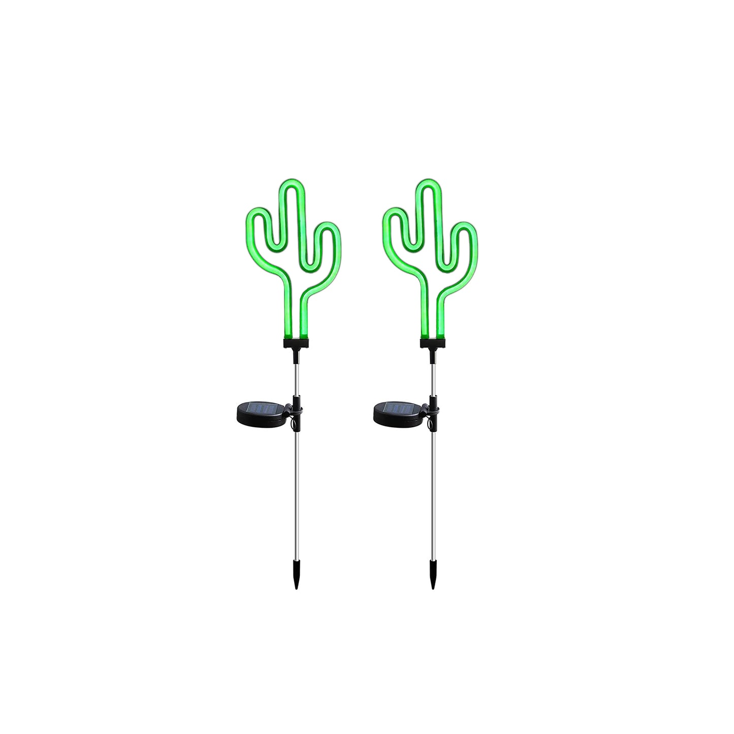 2Pcs Solar Powered Cactus Neon Ground Lights