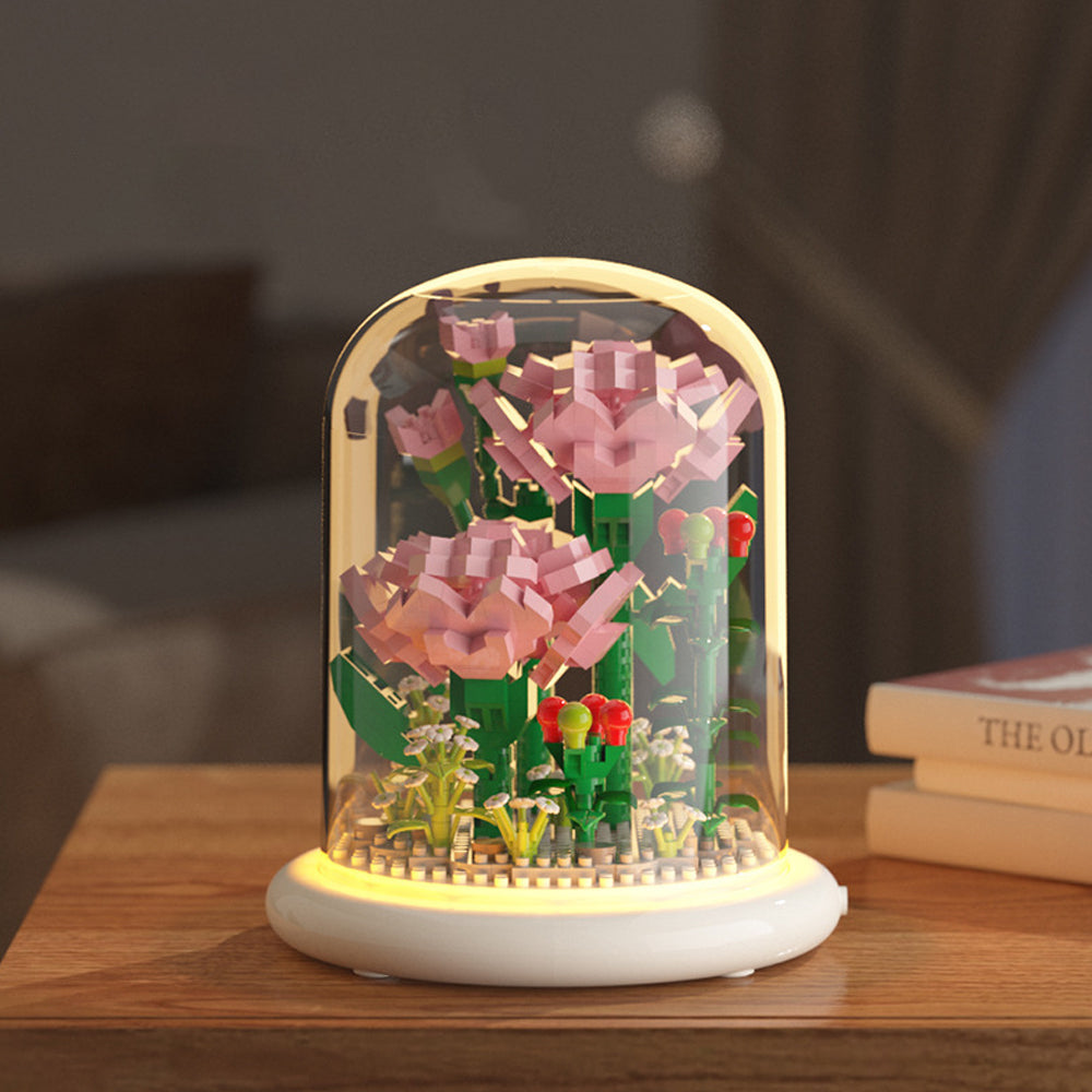 Light-Up Flower Building Blocks Kits with Dust Cover