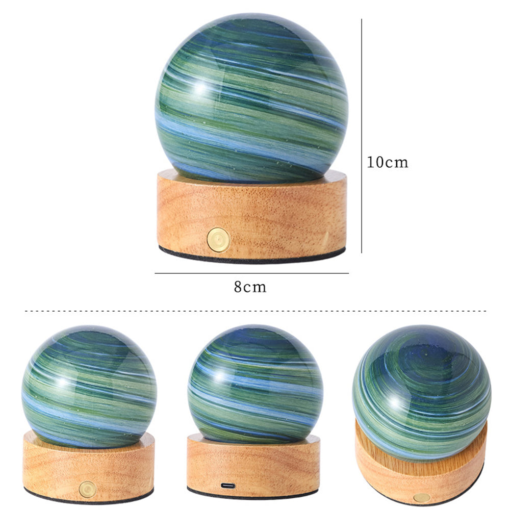 Planet Night Light with Wooden Base Crystal Ball 3 Color Dimmable LED