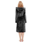Women Robe Hood Flannel Fleece Full Length Bathrobe Shower Nightgown-Black