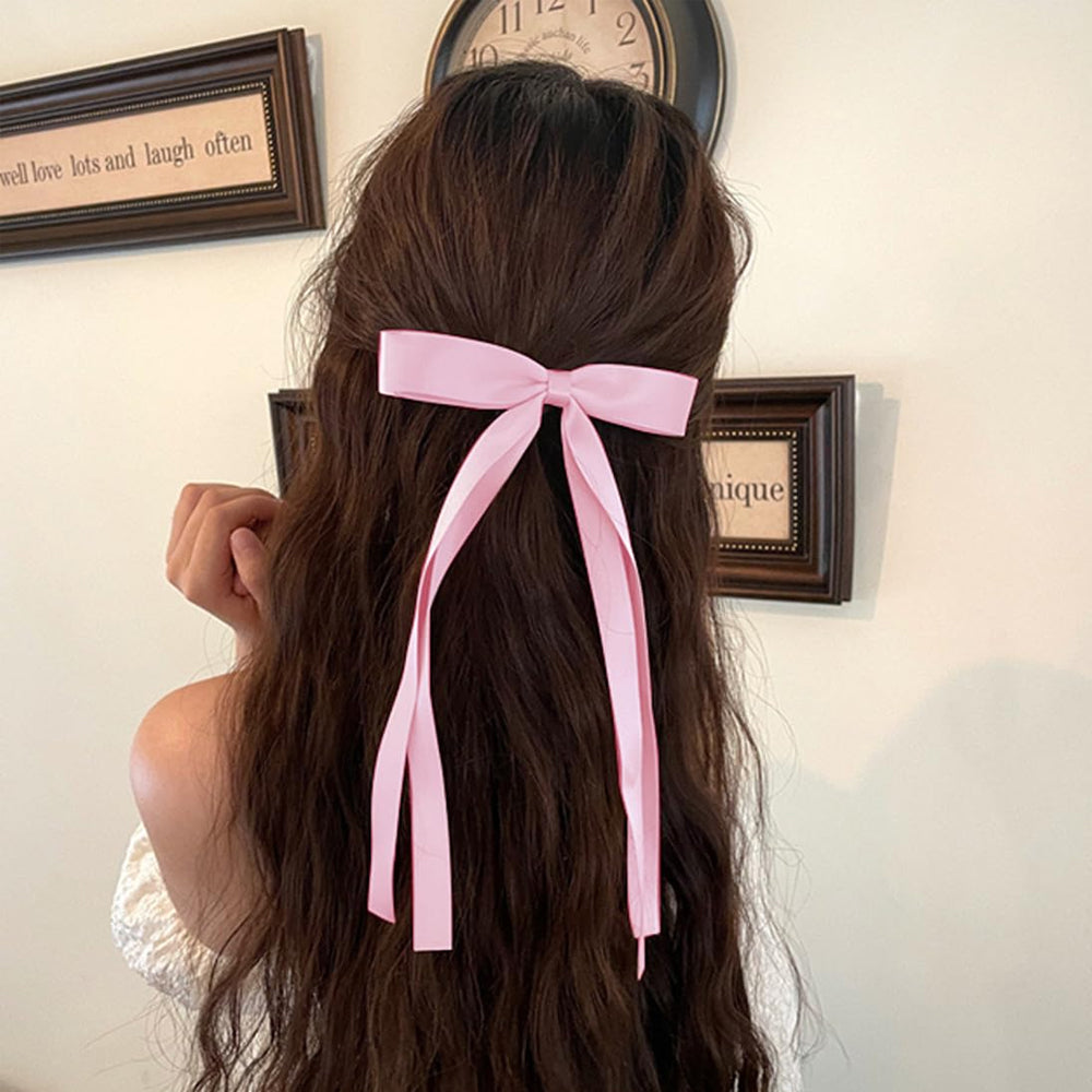 6Pcs Artificial Silky Satin Bow Hair Clips Ribbon Accessories