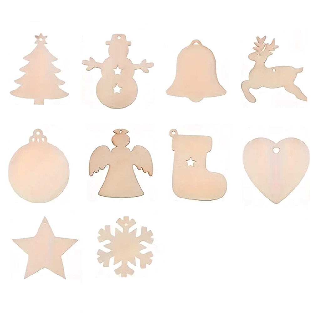 100Pcs Wooden Christmas Tree Decorations Assorted Blank Shapes for Painting