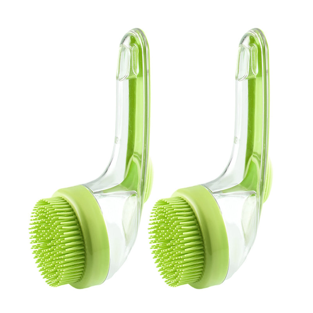 2Pcs Silicone Bath Brush with Long Handle and Shampoo Dispenser Gentle Massage