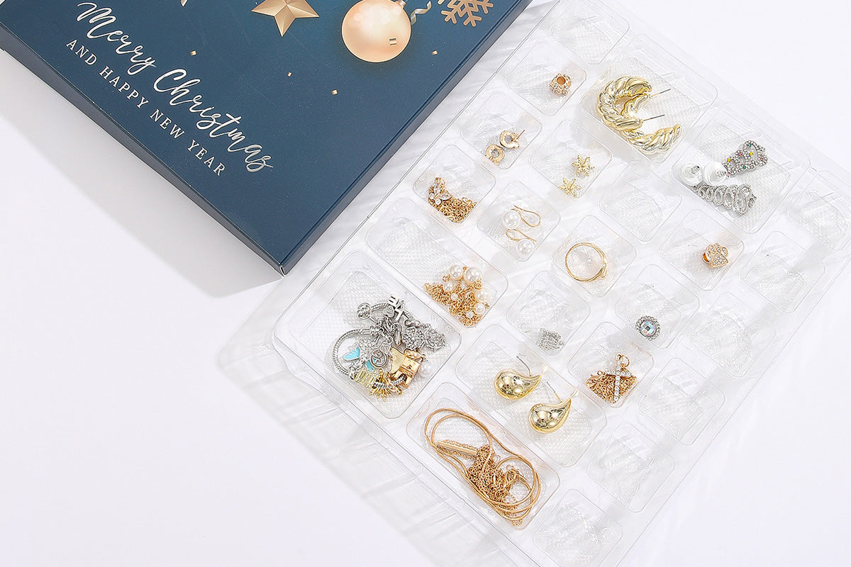 24PCS Christmas Jewelry Advent Calendar Bracelet Necklace Ring Earrings Set
