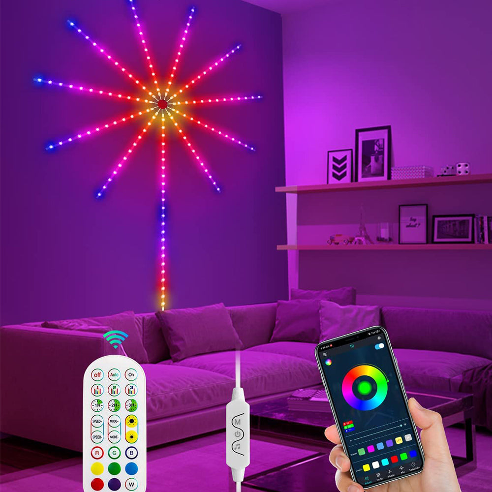 App Control Launch Burst Effect Color Changing USB Smart Firework Led Strip Lights with Remote for Christmas Decor Bedroom