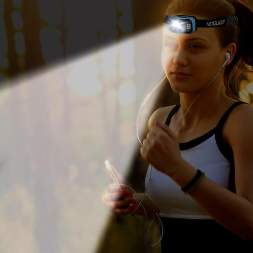 Rechargeable LED Headlamp Water-Resistant Motion Sensor Head Torch-Black and blue